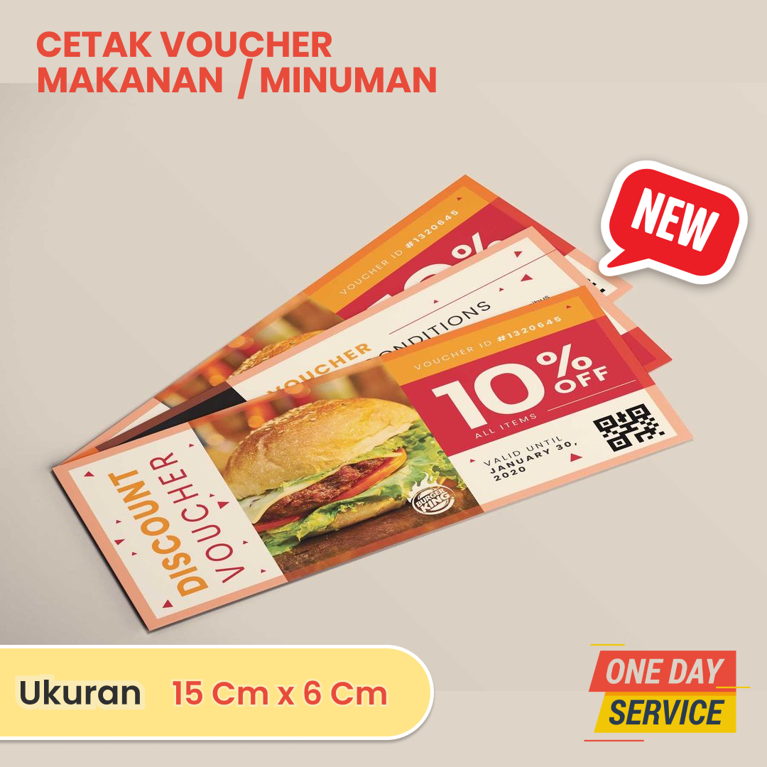 Cetak Voucher Kupon Makanan Minuman Custom 14x6