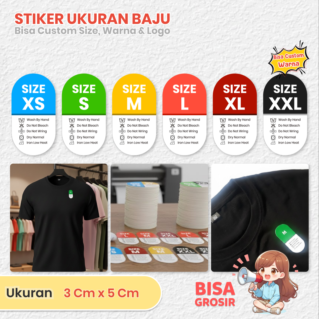 Stiker Label Baju Custom Size S M L XL Kromo Grosir