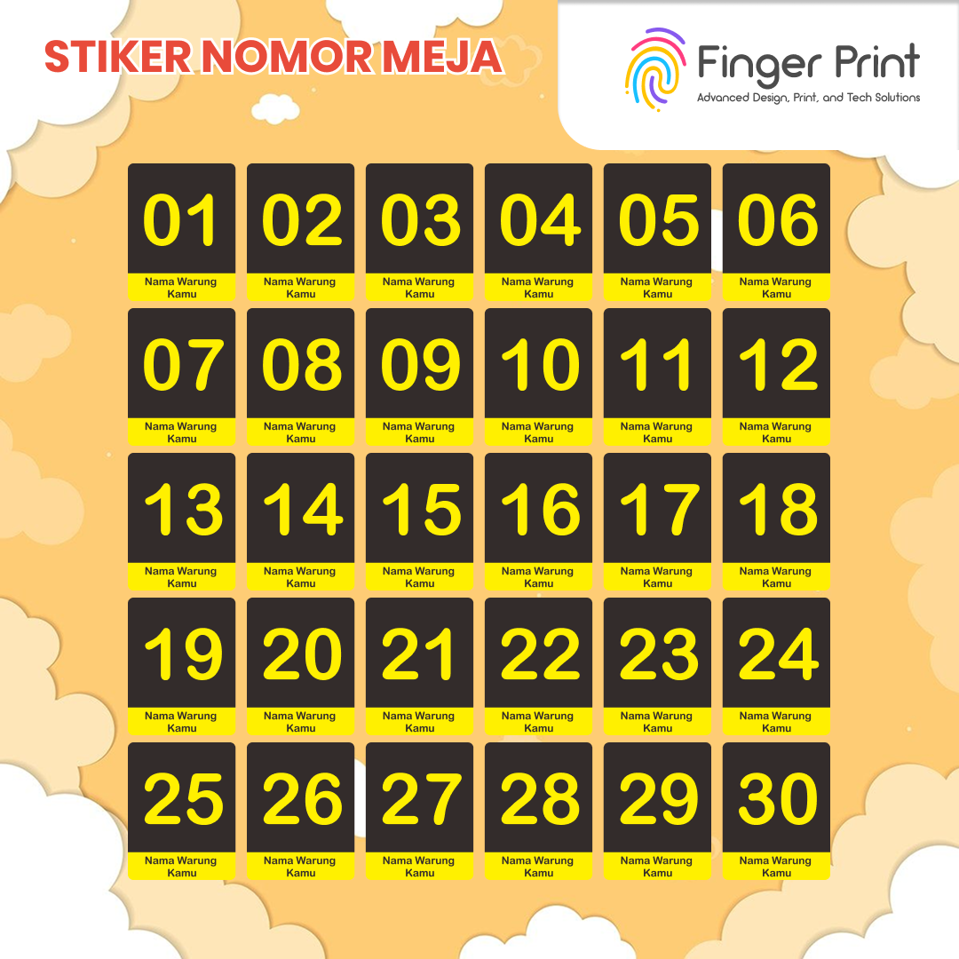 Sticker Nomor Meja Premium Tahan Air Cafe Restoran