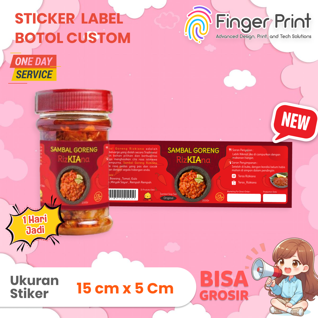 Sticker Botol Sambal Bahan Kromo Murah Custom 15x5cm